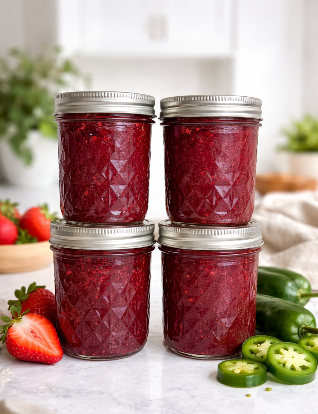 Strawberry jalapeño jam in a jar